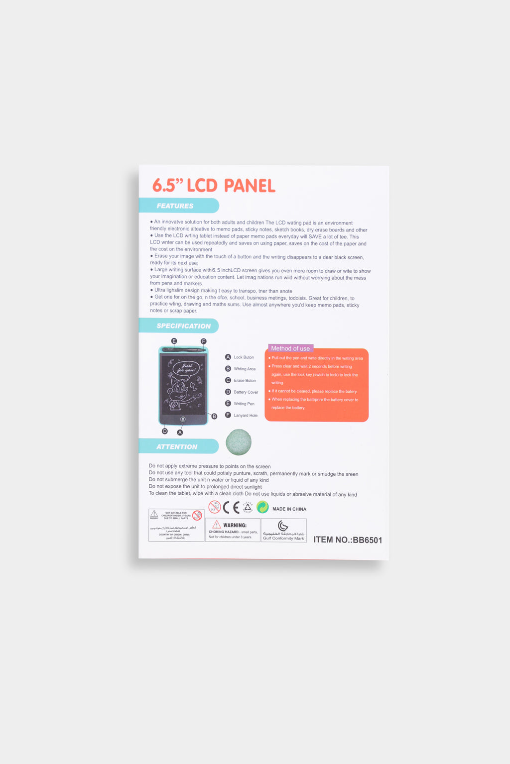 6.5” LCD Writing Table